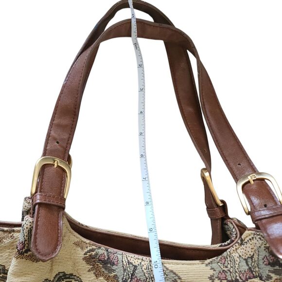 90s Vtg Bueno Large Tan Tapestry Cheetah Tree Animal Shoulder Bag w/ Coin Purse - Picture 6 of 10